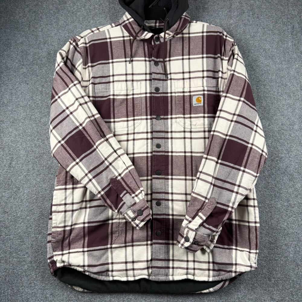 Carhartt Rugged Flex Relaxed Fit Flannel Fleece Lined Hooded Shirt XL Tall
